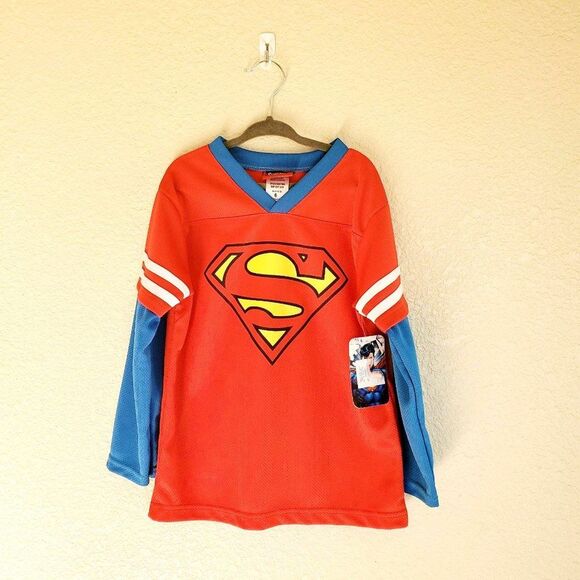 DC Comics Kids Shirt Red 6 Superman V-Neck Long Sleeve T-Shirt  New - Picture 8 of 8